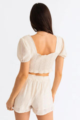 White Lace Puff Sleeve Crop Top
