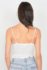 Off-White Cotton Self-Tie Cami Top with Bow Cut-Out and Frill Trim