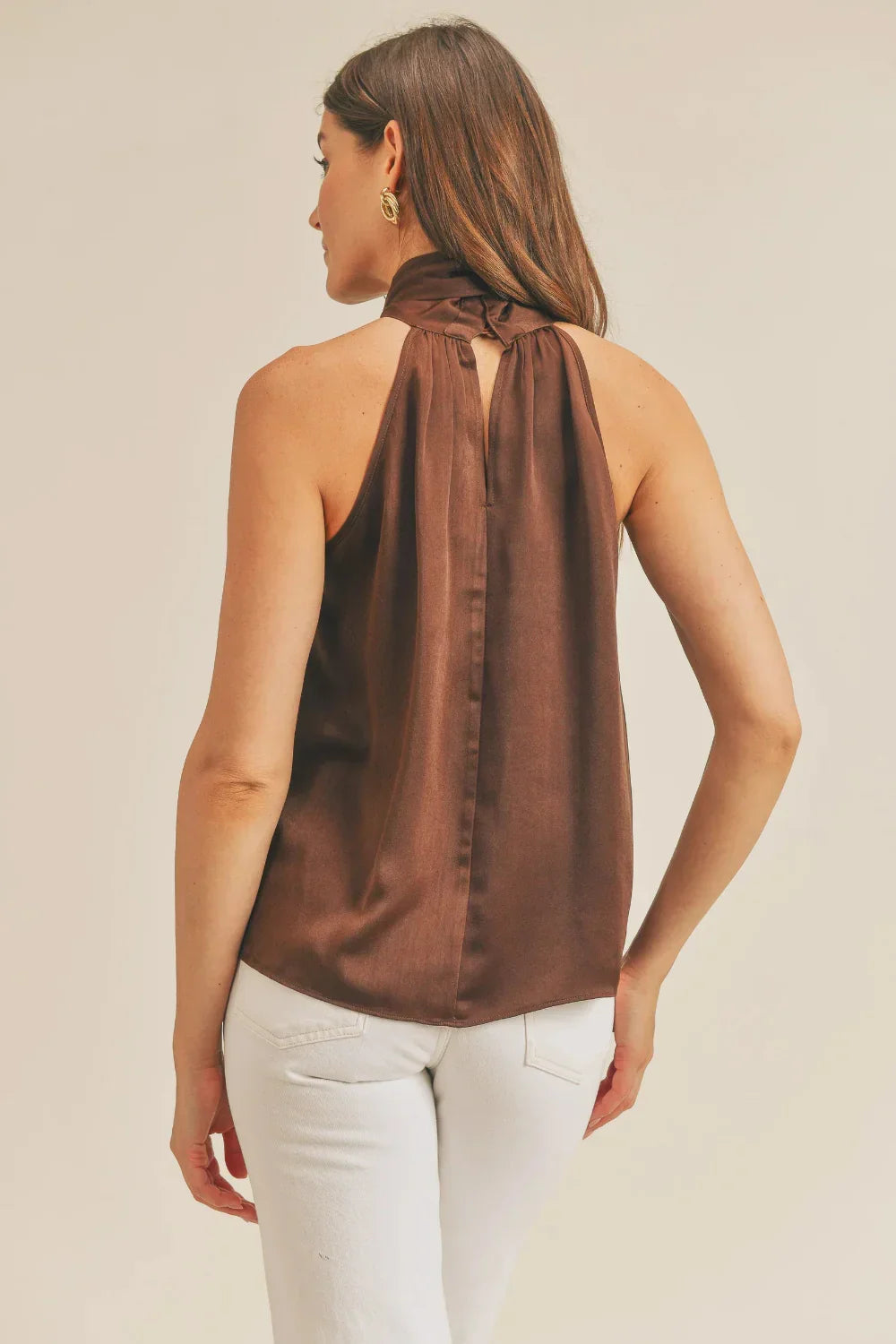 Luxe Satin Tie Neck Halter Top with Bow Detail