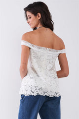 White Floral Crochet Off-Shoulder Lace Trim Sleeveless Top – Elegant Summer Blouse
