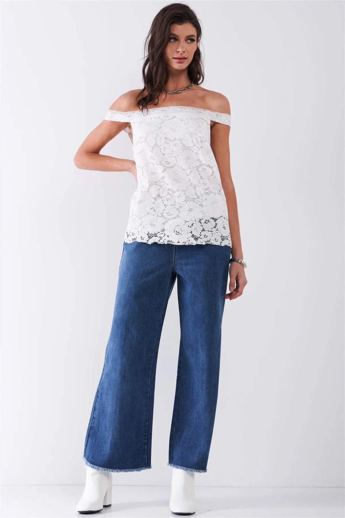 White Floral Crochet Off-Shoulder Lace Trim Sleeveless Top – Elegant Summer Blouse