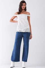 White Floral Crochet Off-Shoulder Lace Trim Sleeveless Top – Elegant Summer Blouse